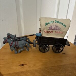 Vtg Prairie Schooner Chewing Tobacco Cast Iron Donkey Team & Covered Wagon